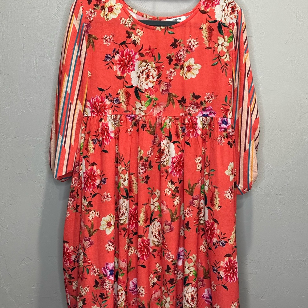 Umgee Tunic Top Dress Orange Floral Mixed Print Medium